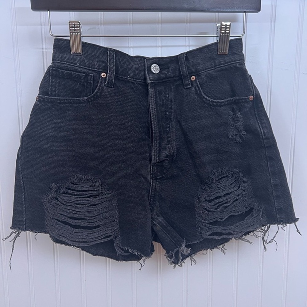Pacsun Short Black Festival Grunge Distressed Denim Cutoff Jean High Rise Cotton